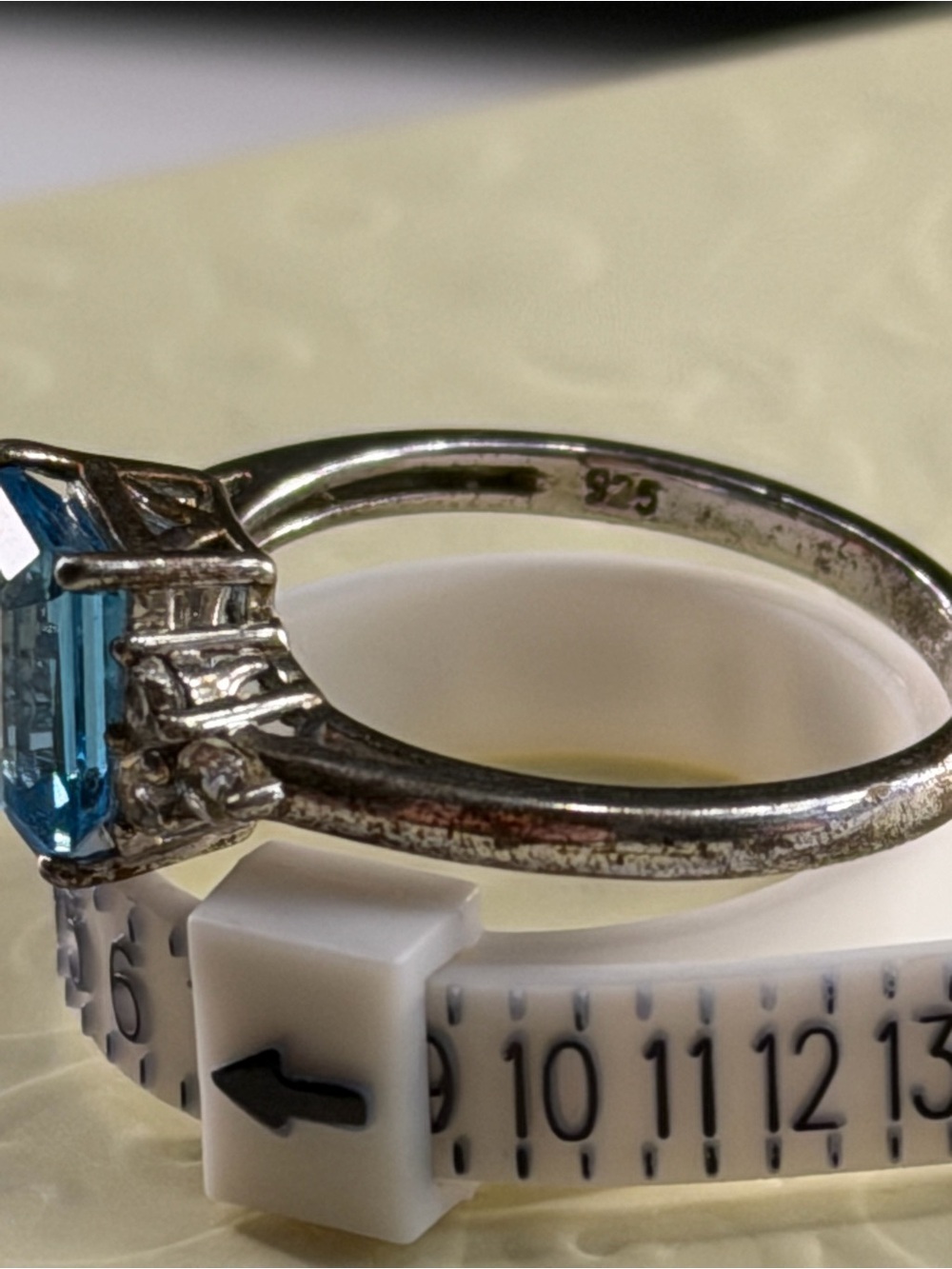 925 Silver Blue Topaz Emerald-Cut Stone Ring with Side Accent Stones - Picture 3 of 4